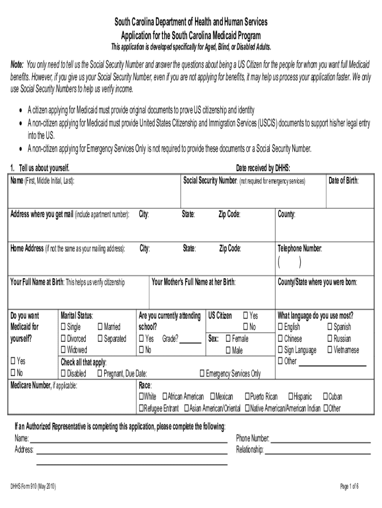  Sc Medicaid Application 2010-2024